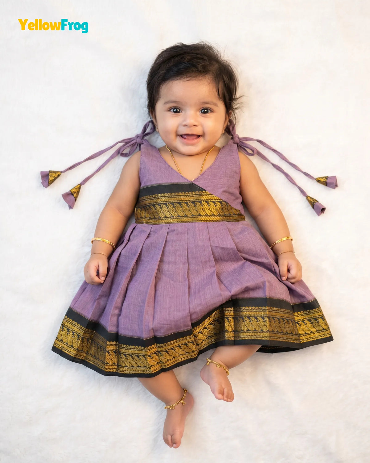 Newborn Kalyani Cotton Cotton Traditional Dress – Lilac Black Zari Frock LF2051