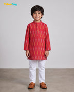 Boys Pure Cotton Ikkat Kurta Pyjama Set - Red Ikkat KP233
