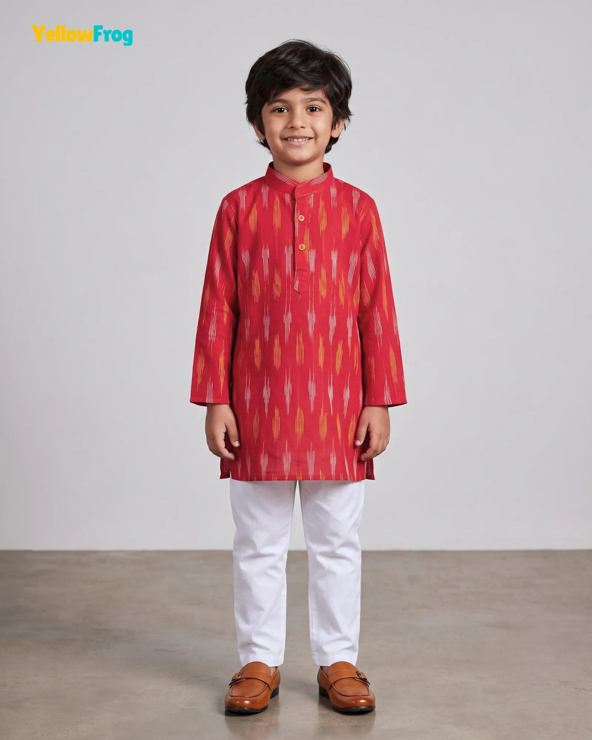 Boys Pure Cotton Ikkat Kurta Pyjama Set - Red Ikkat KP233