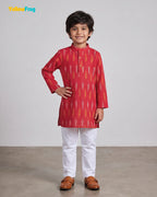 Boys Pure Cotton Ikkat Kurta Pyjama Set - Red Ikkat KP233