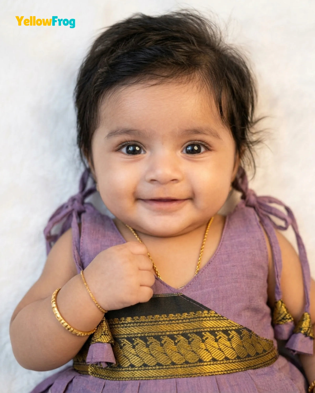 Newborn Kalyani Cotton Cotton Traditional Dress – Lilac Black Zari Frock LF2051