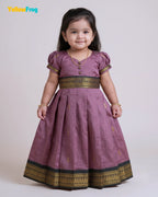 Girls Kalyani Cotton Cotton Full Gown - Mauve Black Zari PG730