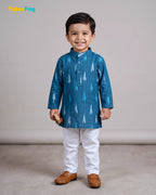 Boys Pure Cotton Ikkat Kurta Pyjama Set - Teal Ikkat KP229