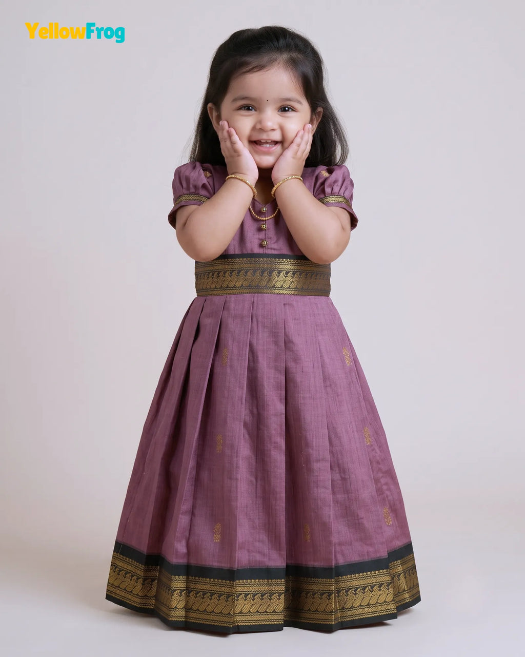 Girls Kalyani Cotton Cotton Full Gown - Mauve Black Zari PG730
