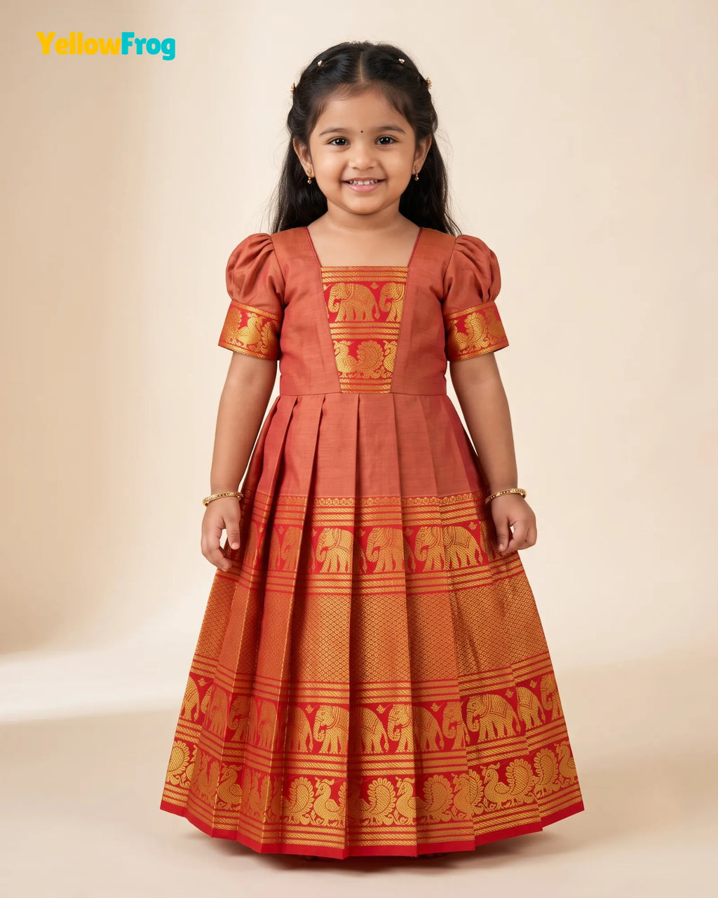 Girls Terracotta Red Kalyani Cotton Gown - PG749