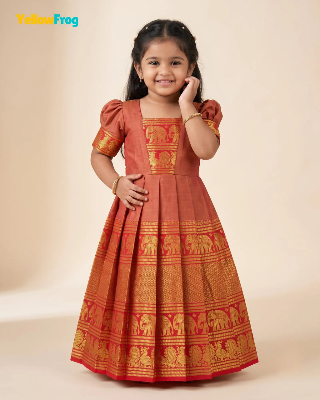 Girls Terracotta Red Kalyani Cotton Gown - PG749