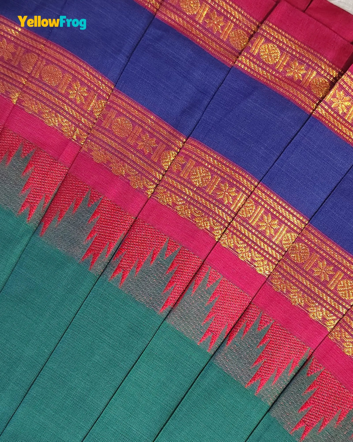 Girls Teal Green Chettinad Cotton Full Gown - PG733