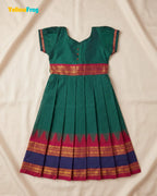 Girls Teal Green Chettinad Cotton Full Gown - PG733