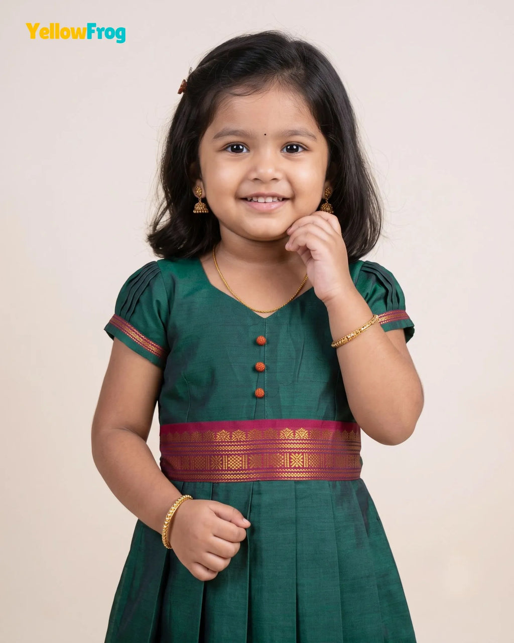 Girls Teal Green Chettinad Cotton Full Gown - PG733