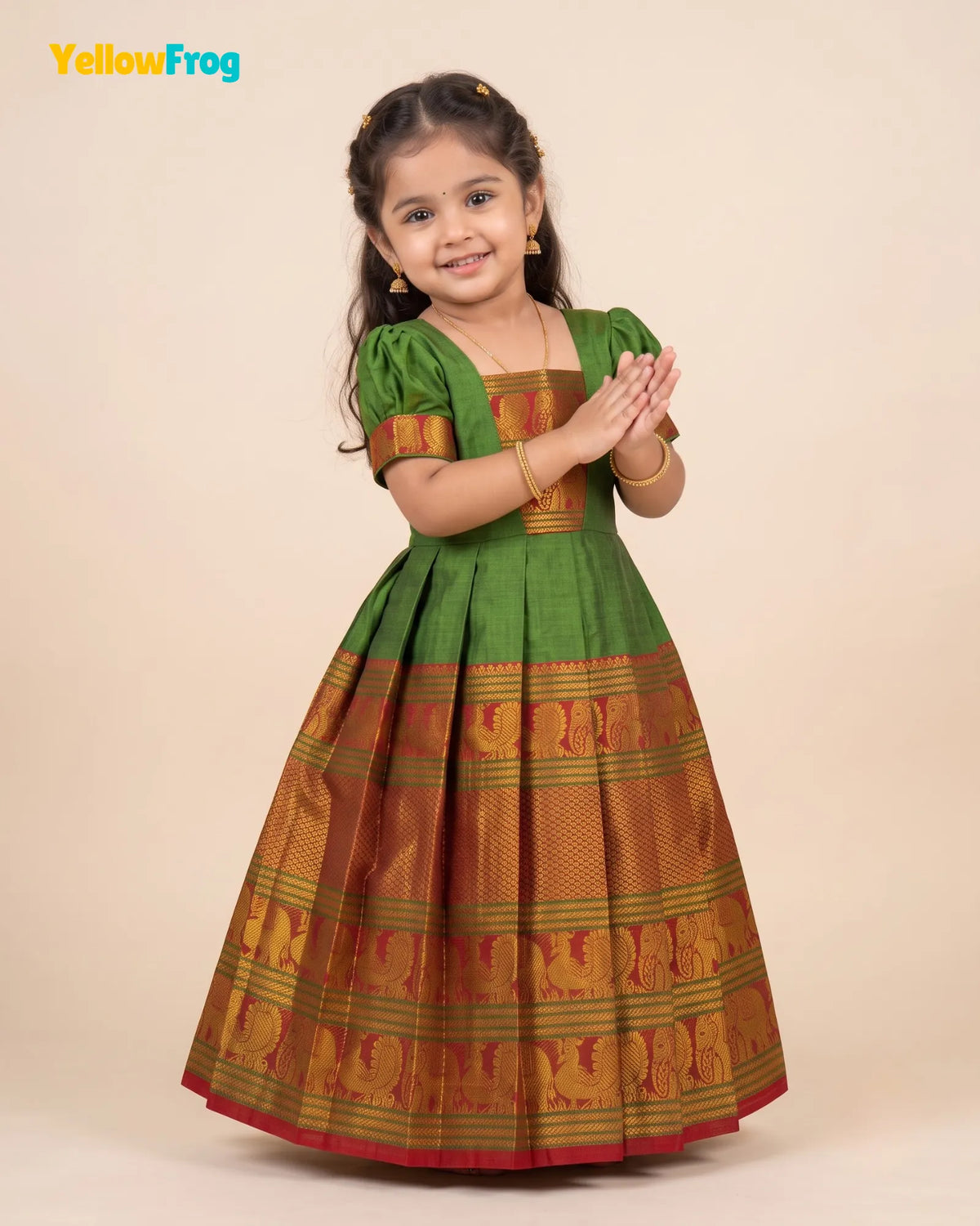 Girls Olive Geen Kalyani Cotton Gown - PG751