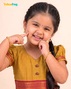 Girls Yellow Ochre Chettinad Cotton Full Gown - PG734