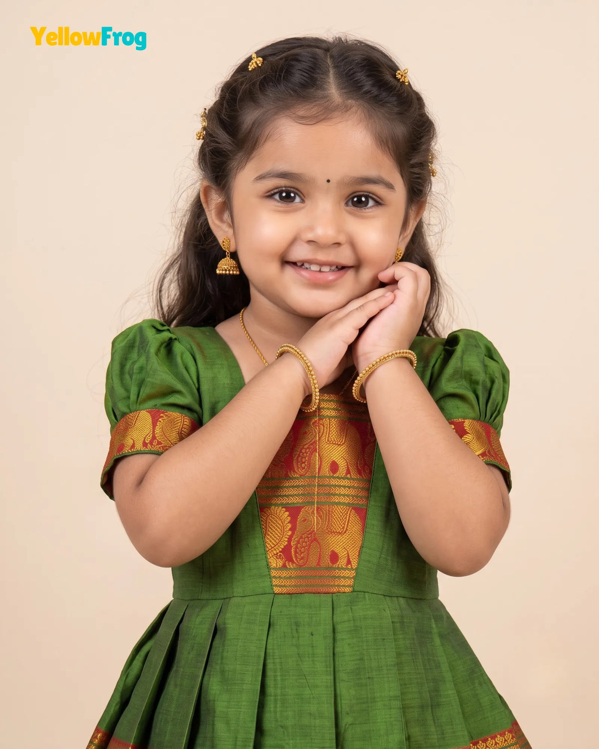 Girls Olive Geen Kalyani Cotton Gown - PG751