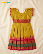 Girls Yellow Ochre Chettinad Cotton Full Gown - PG734