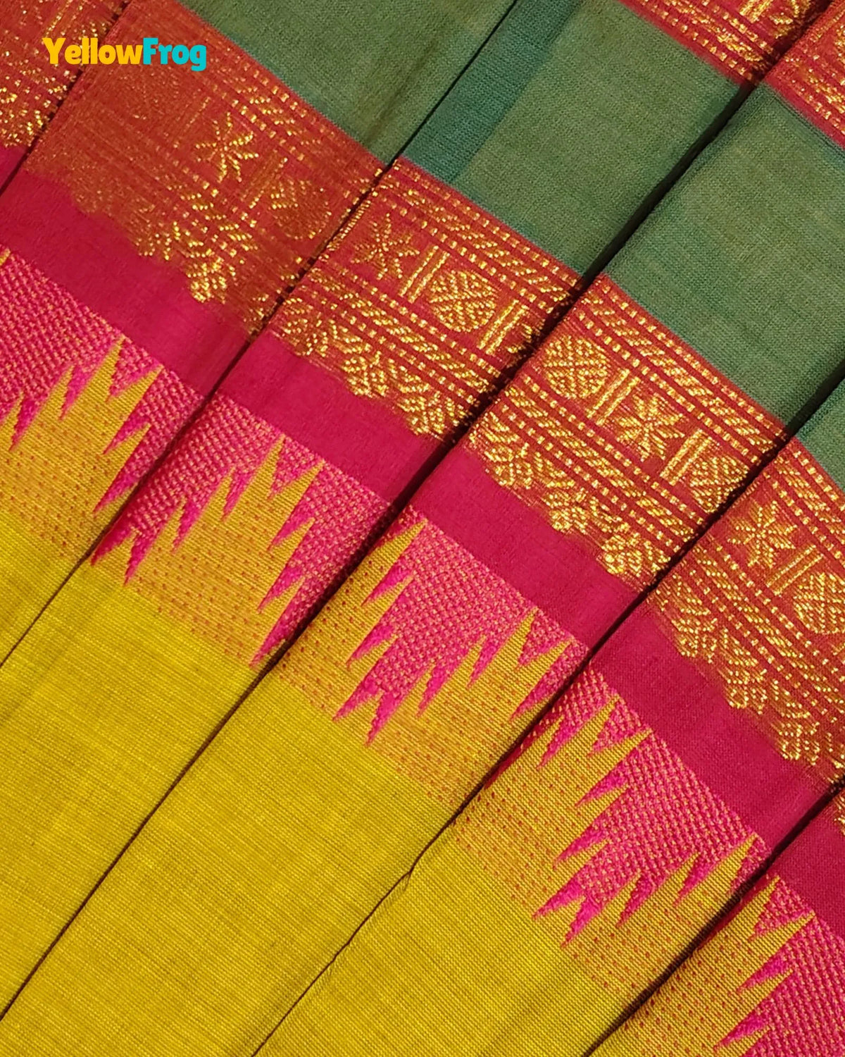 Girls Yellow Ochre Chettinad Cotton Full Gown - PG734