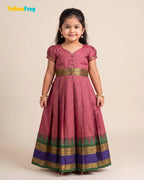 Girls Onion Pink Chettinad Cotton Full Gown - PG746