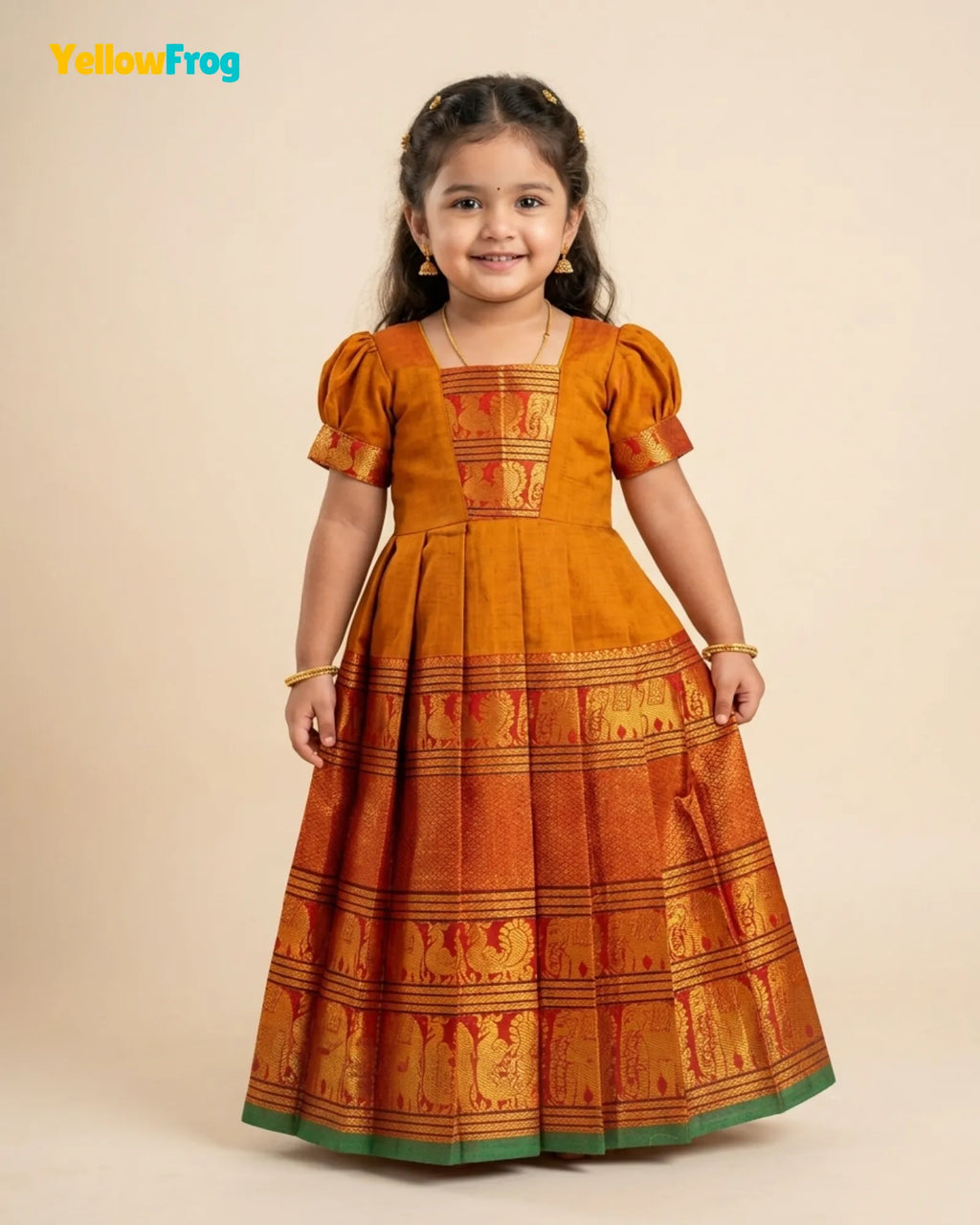 Girls Ochre Orange Kalyani Cotton Gown - PG752