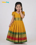 Girls Yellow Ochre Chettinad Cotton Full Gown - PG736