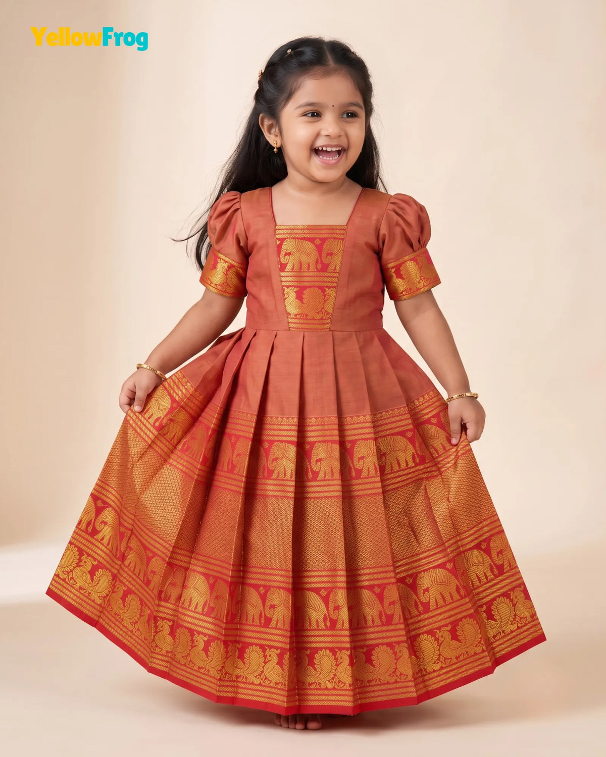Girls Terracotta Red Kalyani Cotton Gown - PG749