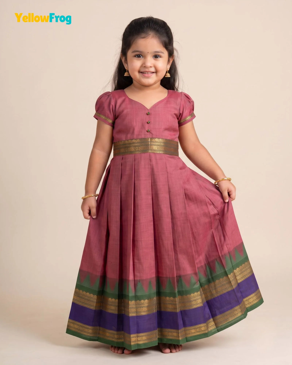 Girls Onion Pink Chettinad Cotton Full Gown - PG746