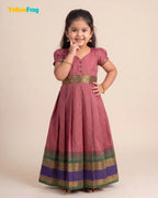Girls Onion Pink Chettinad Cotton Full Gown - PG746