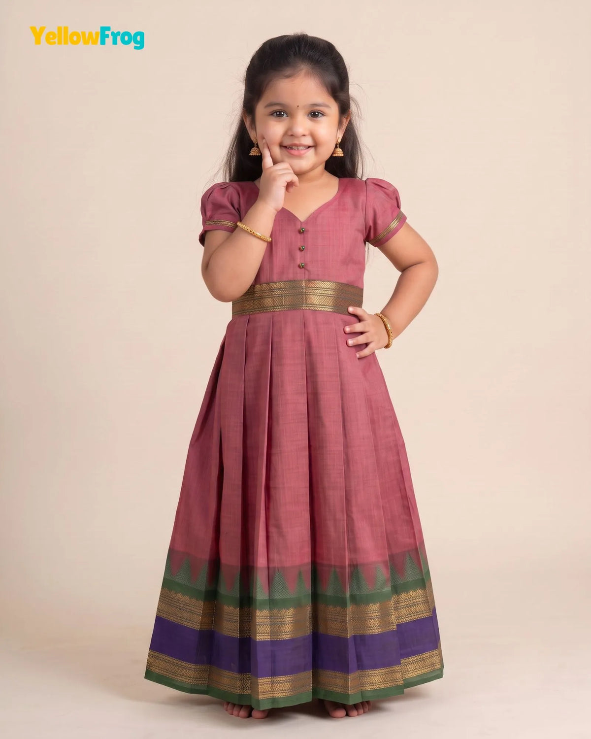 Girls Onion Pink Chettinad Cotton Full Gown - PG746
