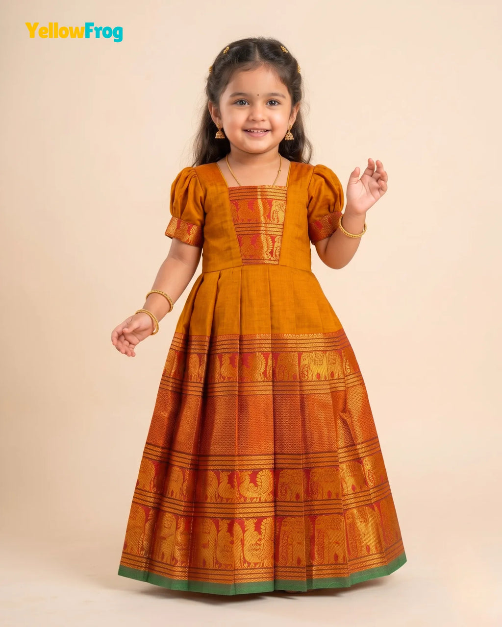 Girls Ochre Orange Kalyani Cotton Gown - PG752