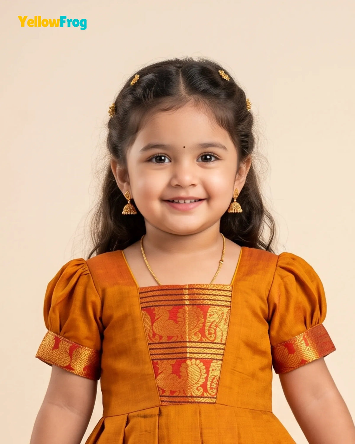 Girls Ochre Orange Kalyani Cotton Gown - PG752