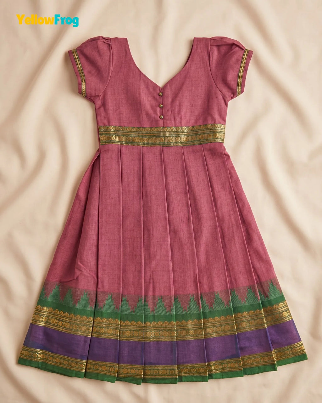 Girls Onion Pink Chettinad Cotton Full Gown - PG746