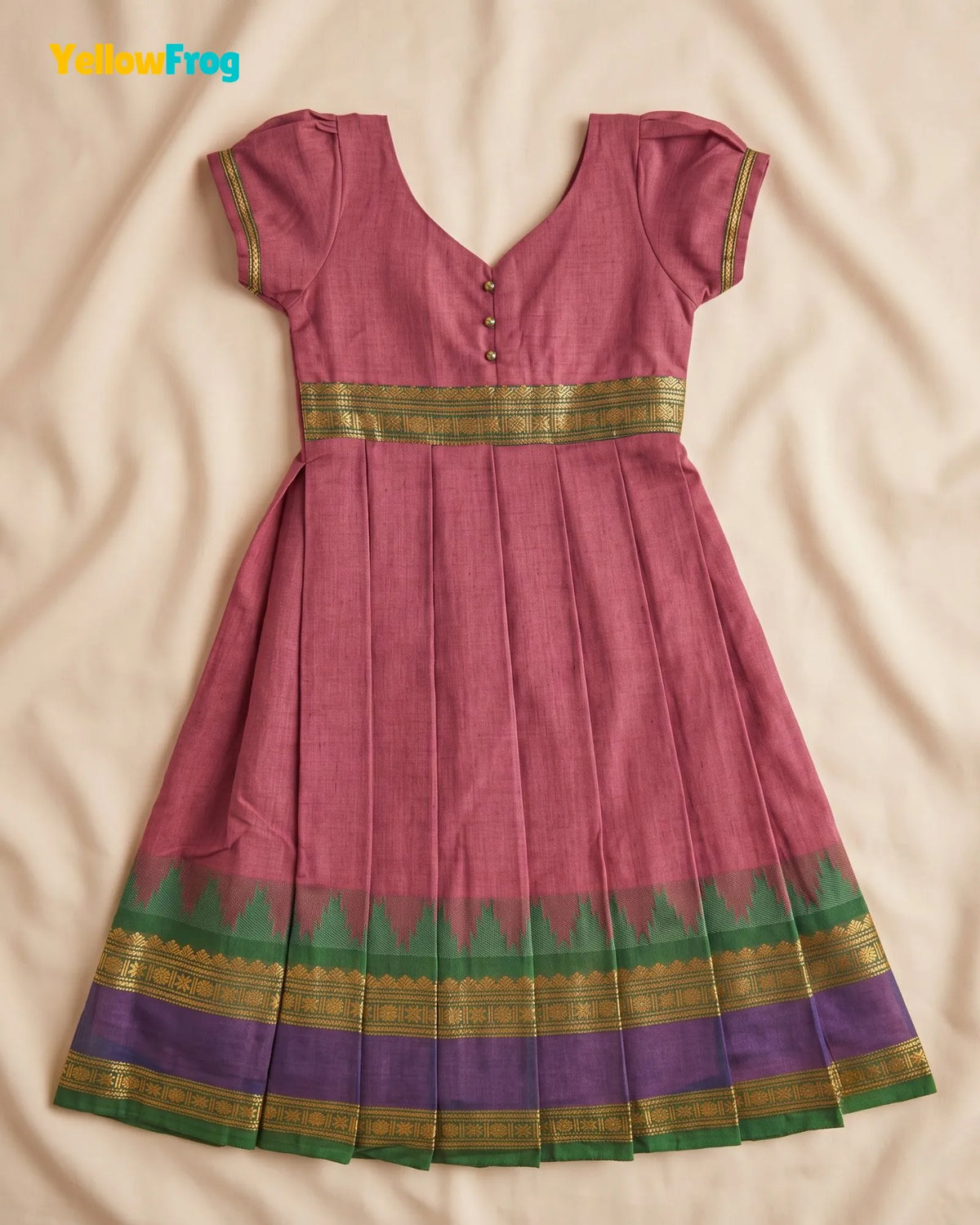 Girls Onion Pink Chettinad Cotton Full Gown - PG746
