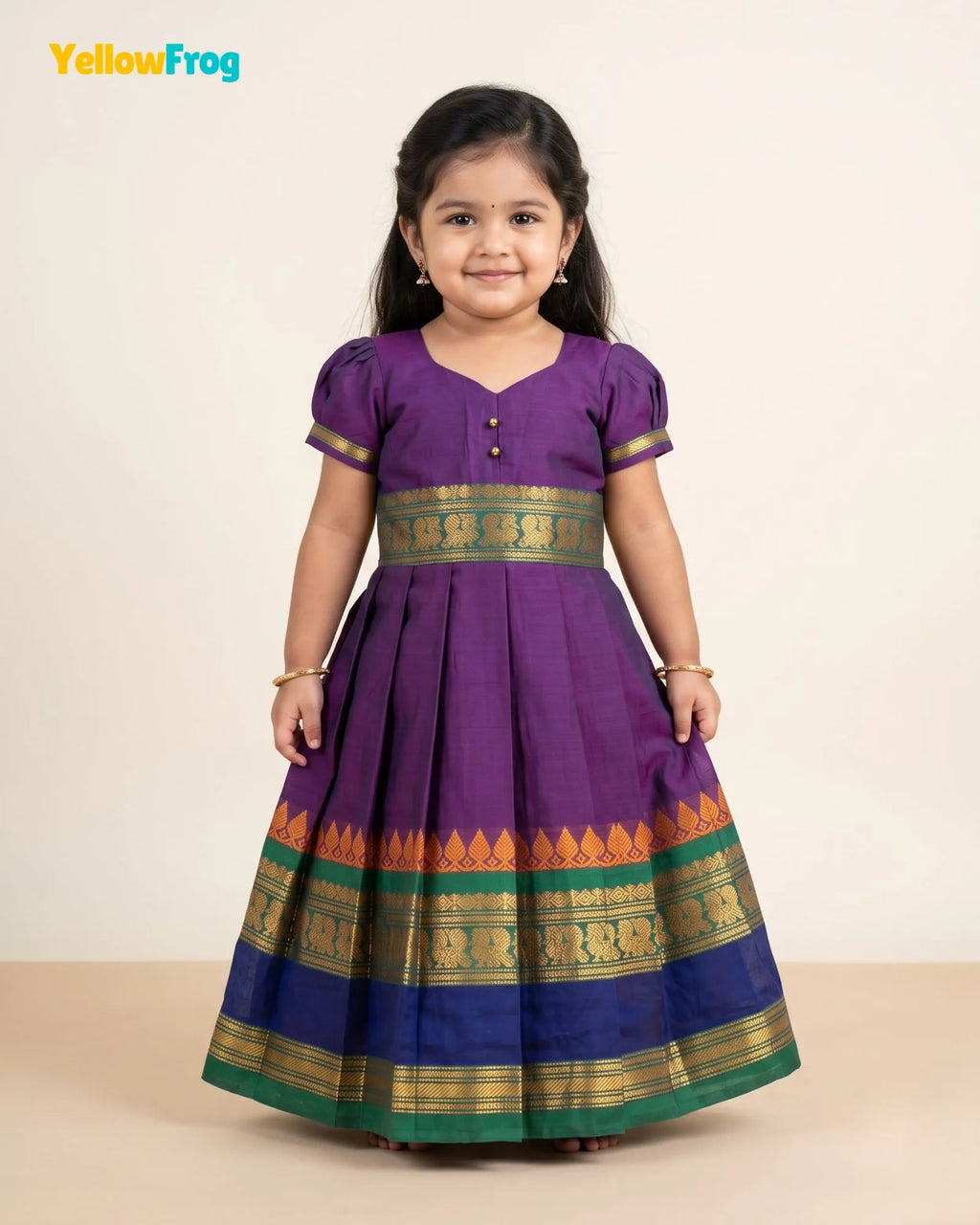 Girls Voilet Chettinad Cotton Full Gown - PG737