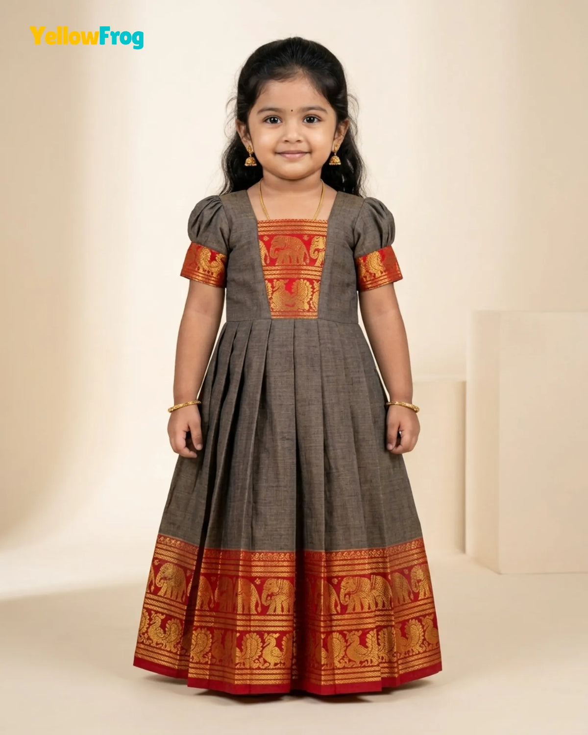 Girls Brownish Grey Kalyani Cotton Gown - PG753