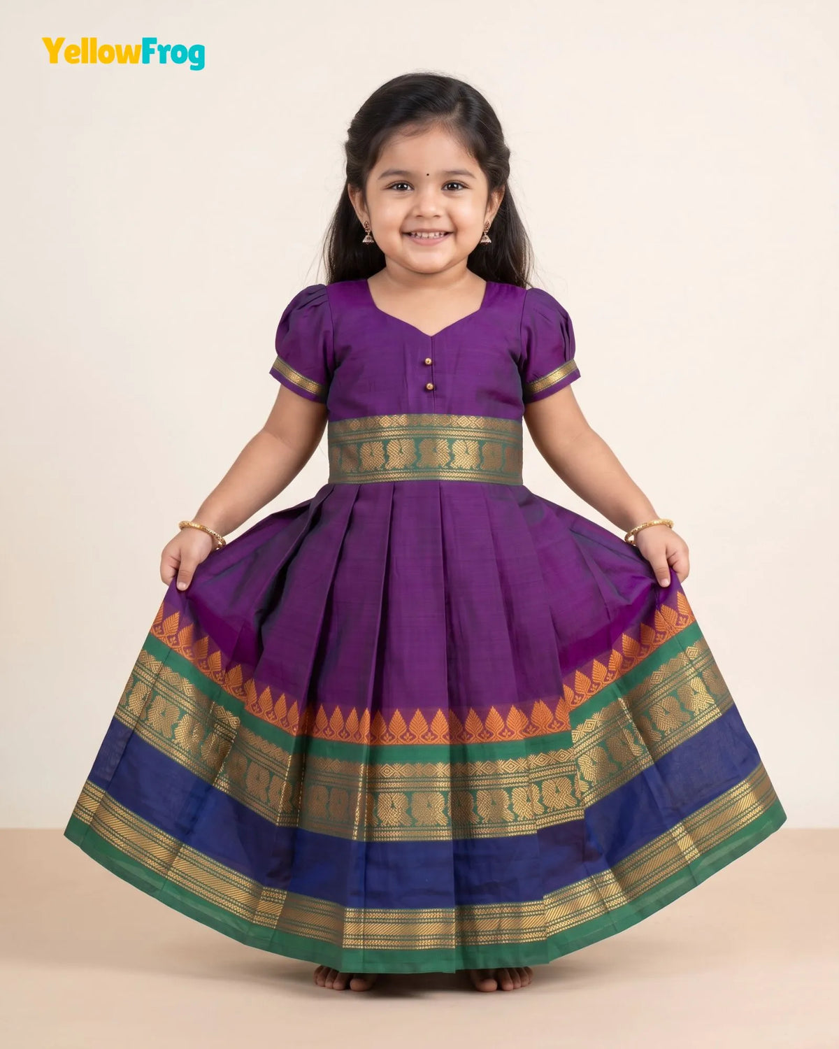 Girls Voilet Chettinad Cotton Full Gown - PG737