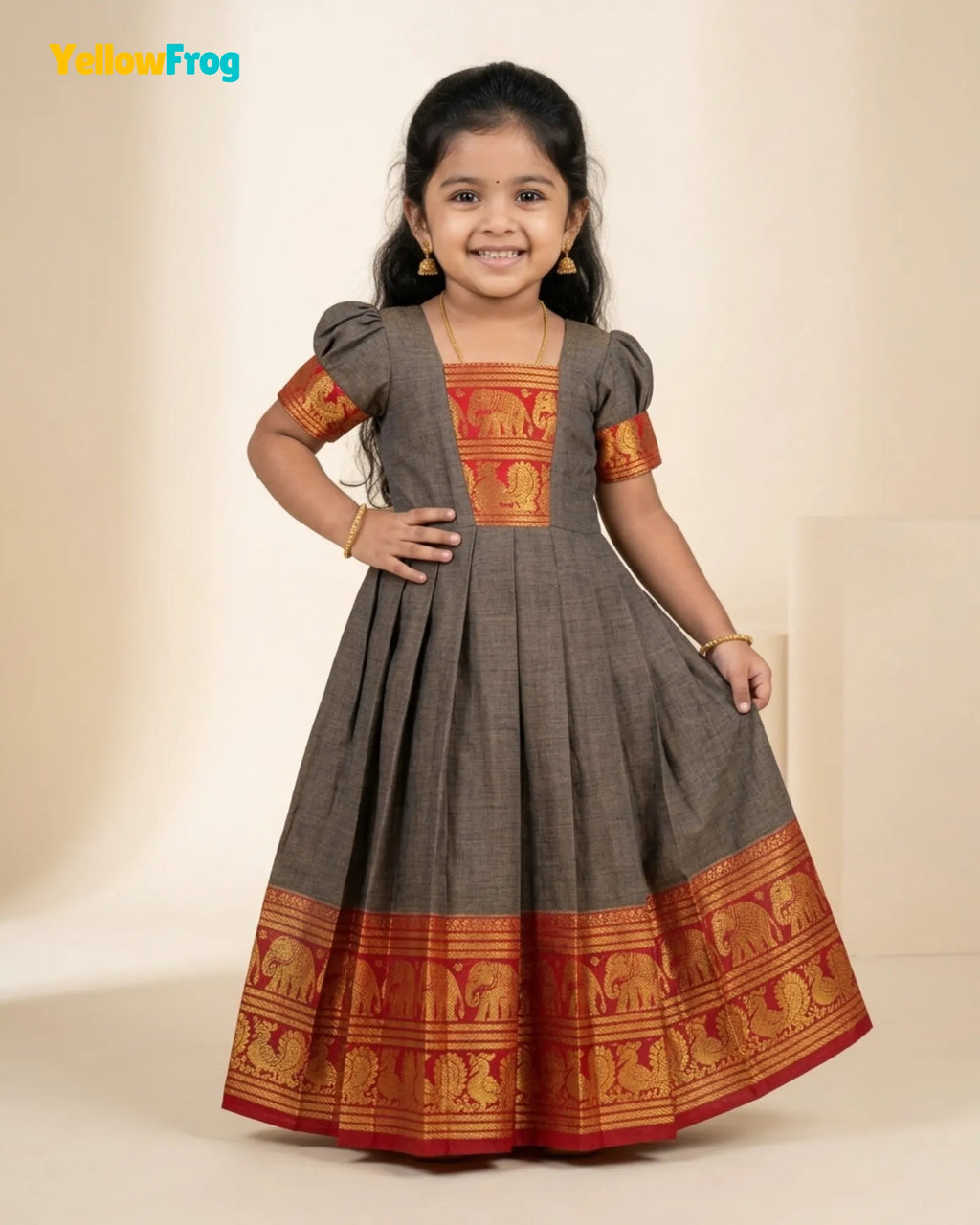 Girls Brownish Grey Kalyani Cotton Gown - PG753