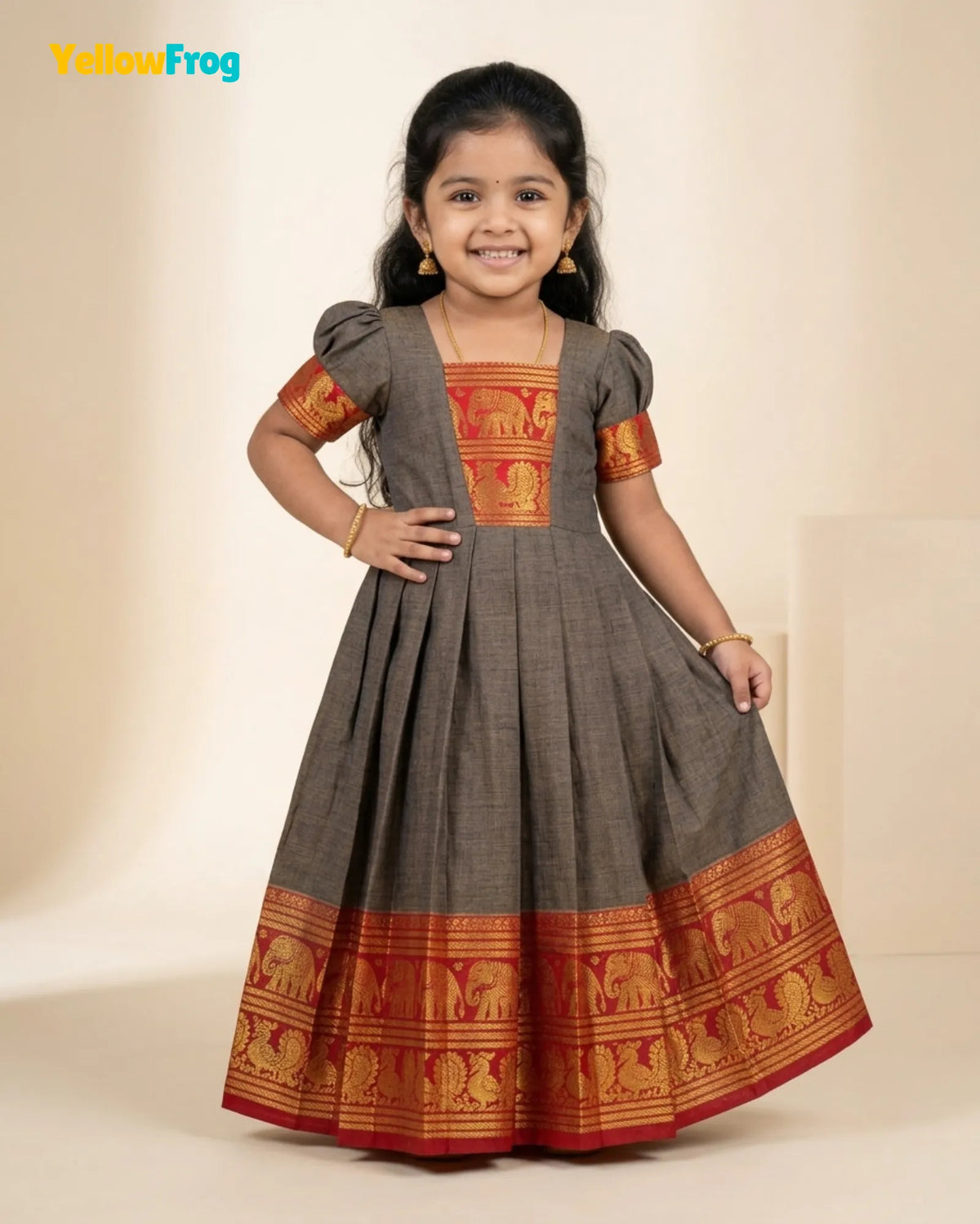 Girls Brownish Grey Kalyani Cotton Gown - PG753