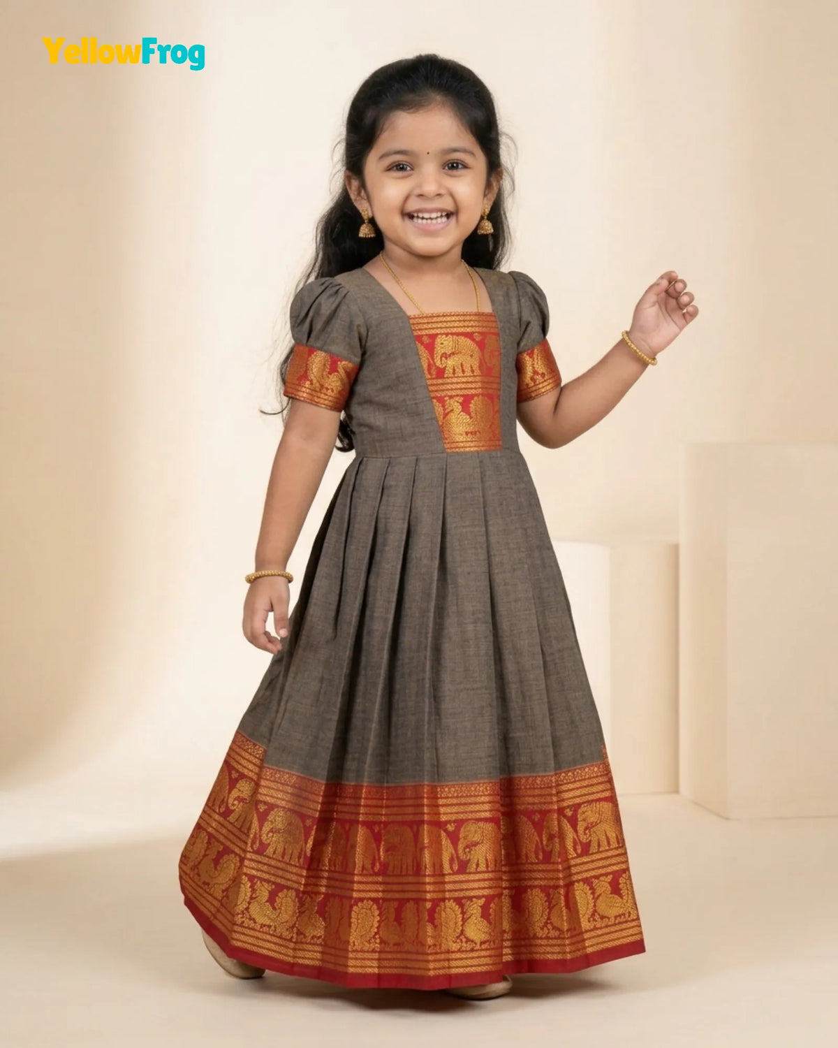 Girls Brownish Grey Kalyani Cotton Gown - PG753