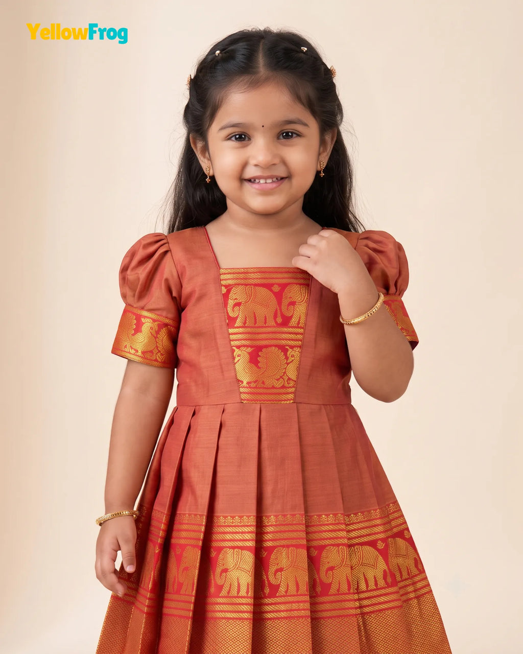 Girls Terracotta Red Kalyani Cotton Gown - PG749