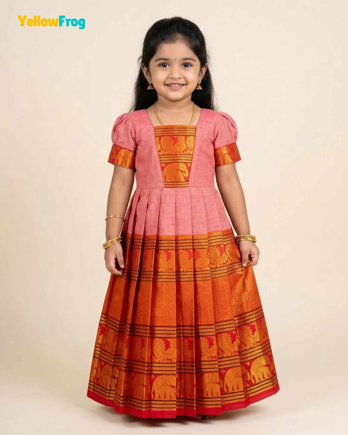 Girls Coral Pink Kalyani Cotton Gown - PG754