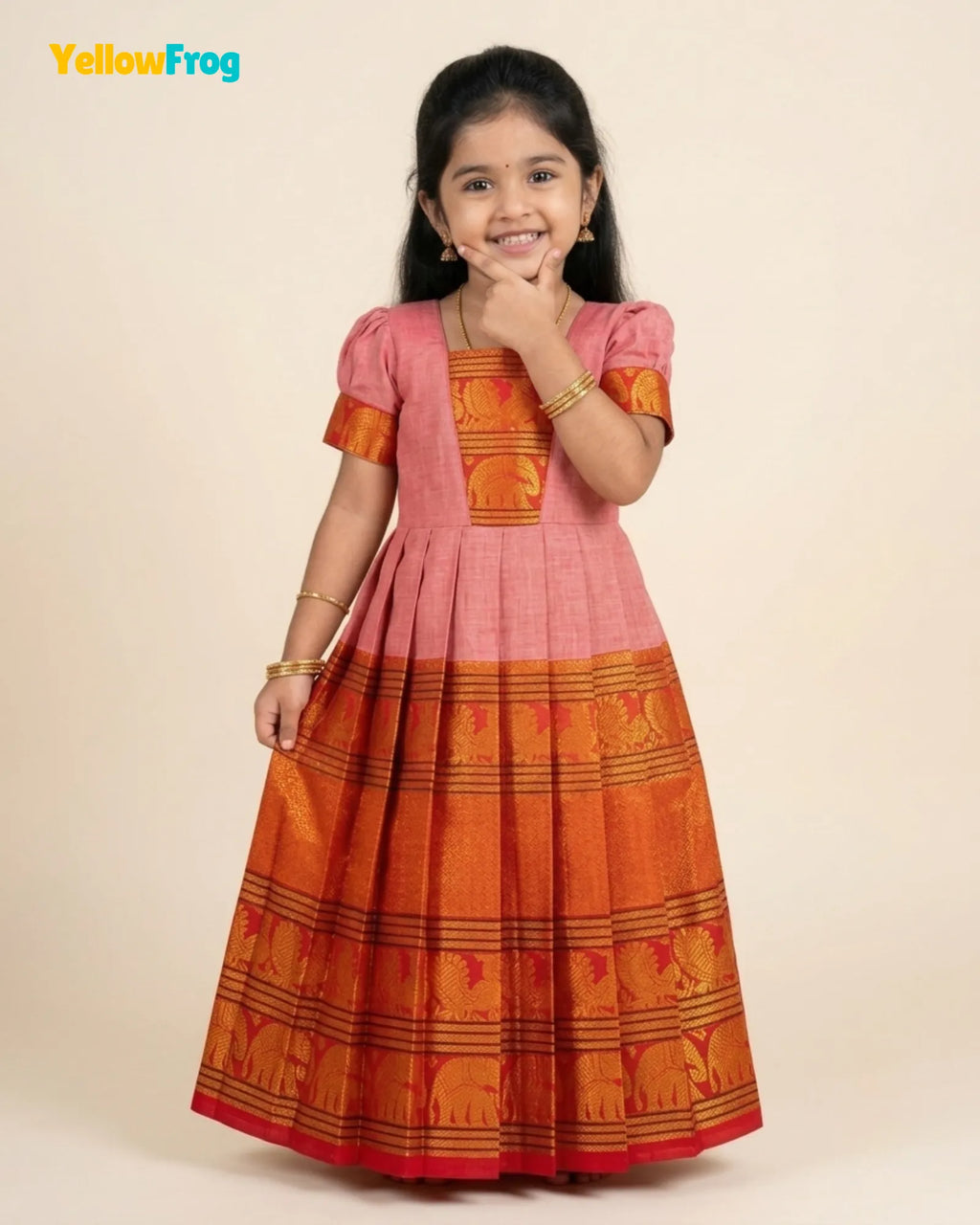 Girls Coral Pink Kalyani Cotton Gown - PG754
