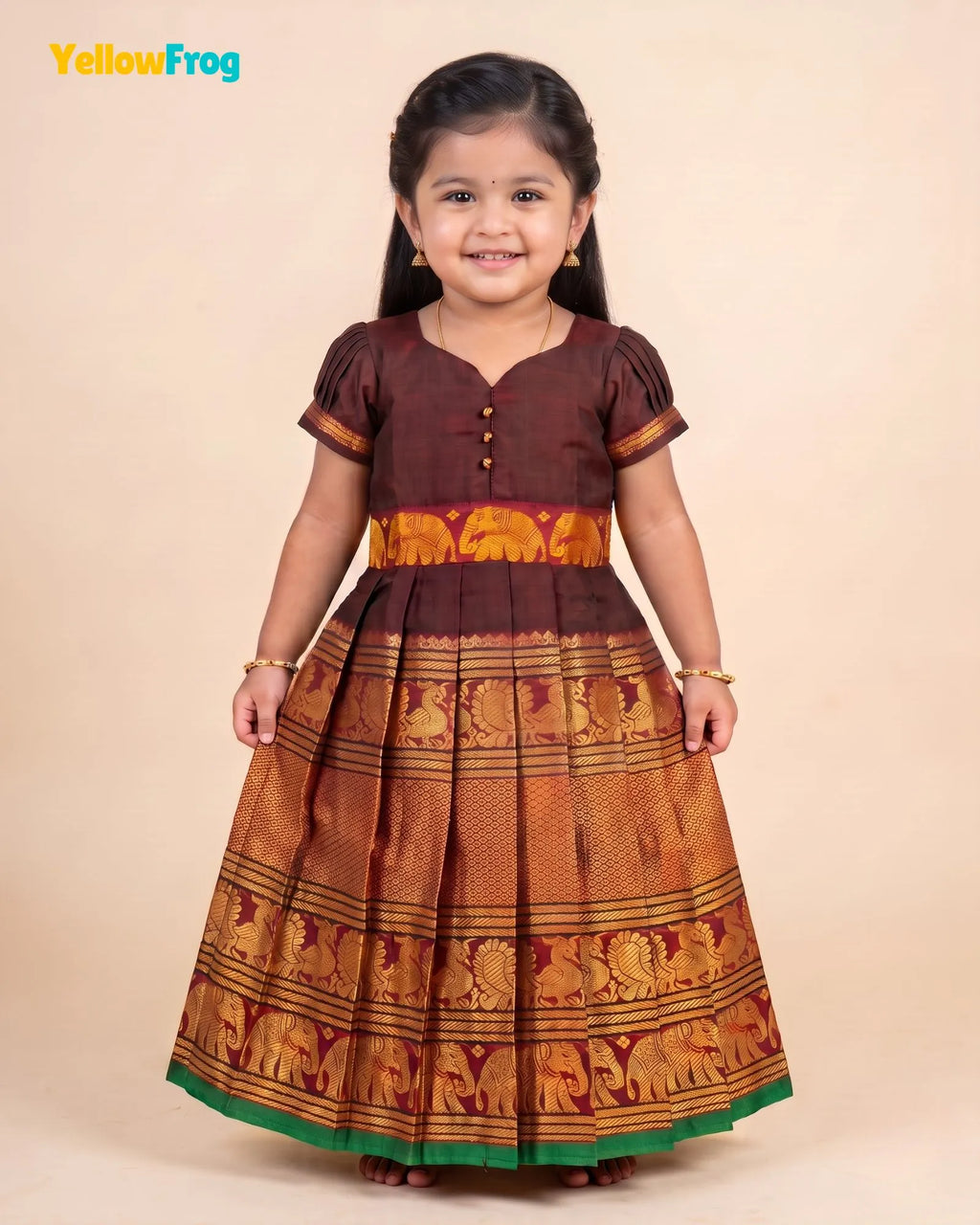 Girls Maroon Kalyani Cotton Full Gown - PG755