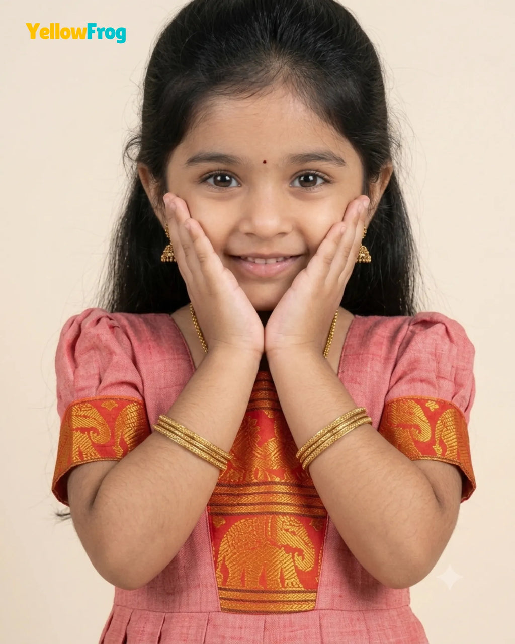 Girls Coral Pink Kalyani Cotton Gown - PG754