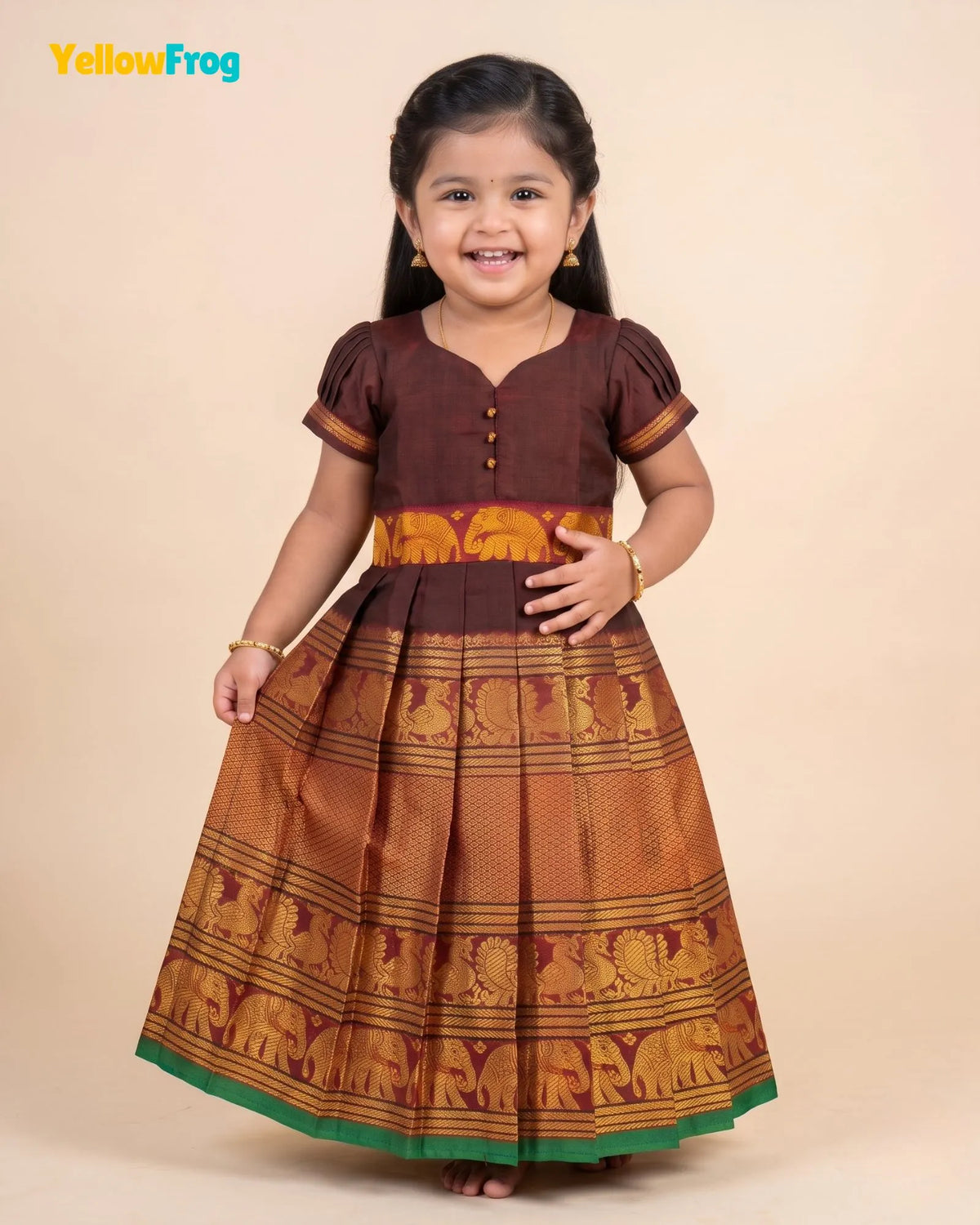 Girls Maroon Kalyani Cotton Full Gown - PG755