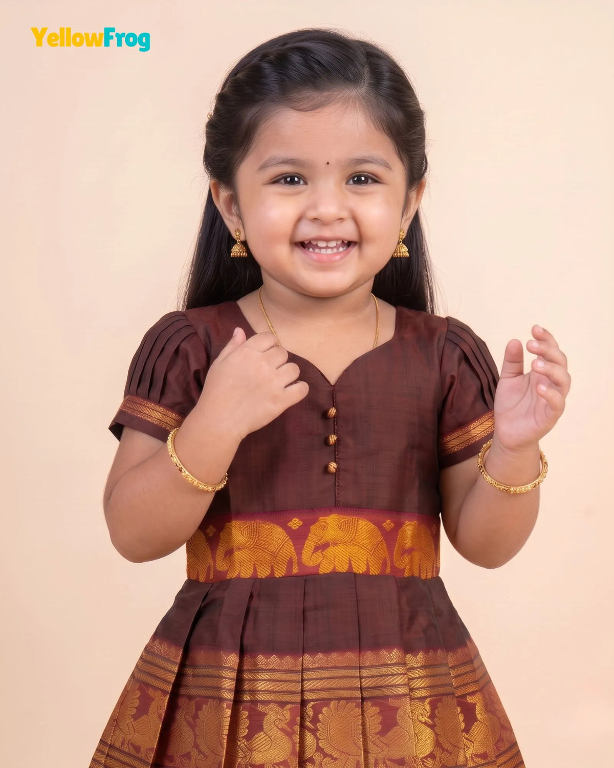 Girls Maroon Kalyani Cotton Full Gown - PG755
