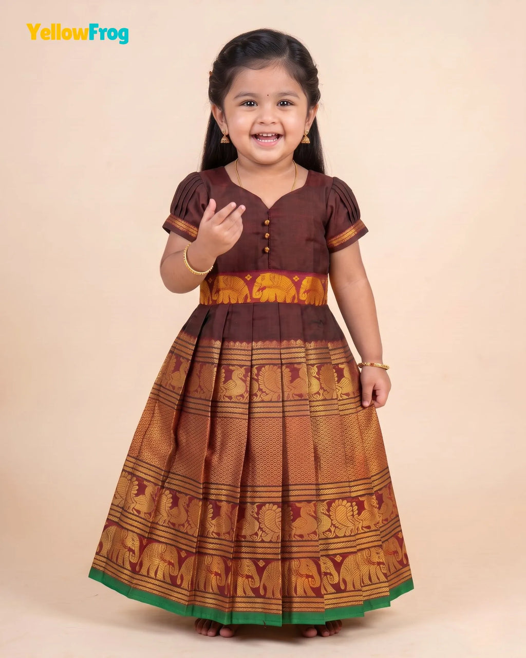 Girls Maroon Kalyani Cotton Full Gown - PG755