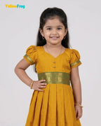 Girls Yellow Ochre Chettinad Cotton Full Gown - PG736