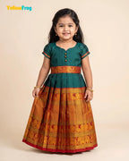 Girls Dark Green Kalyani Cotton Full Gown - PG756