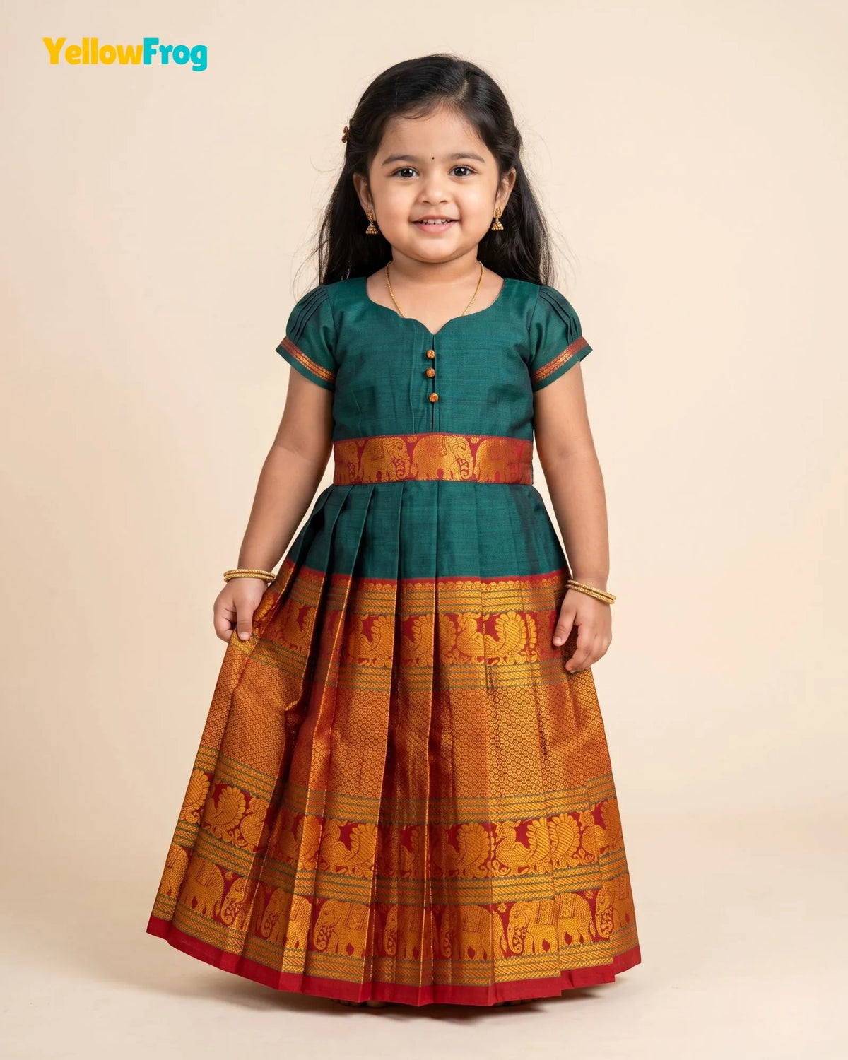 Girls Dark Green Kalyani Cotton Full Gown - PG756