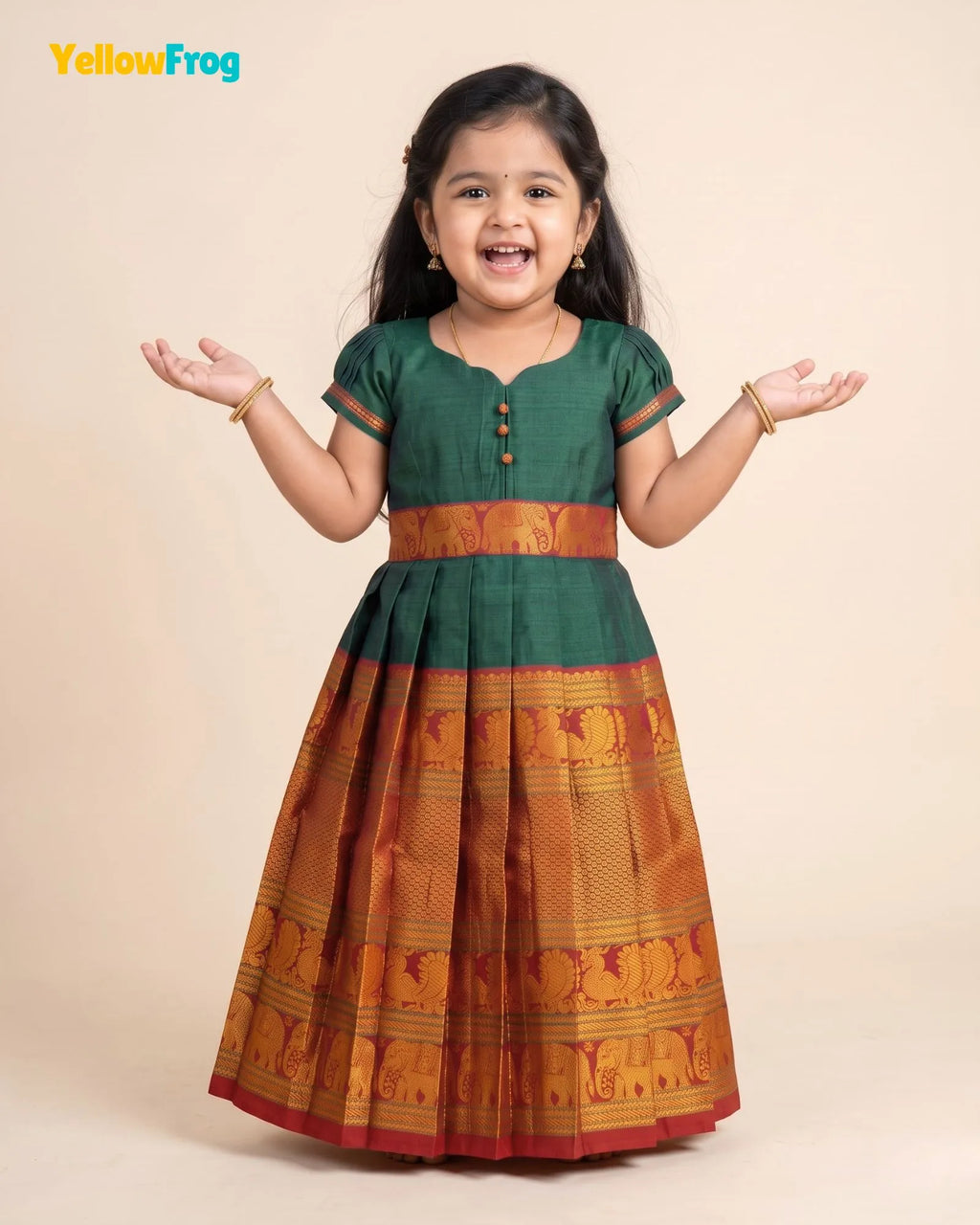 Girls Dark Green Kalyani Cotton Full Gown - PG756