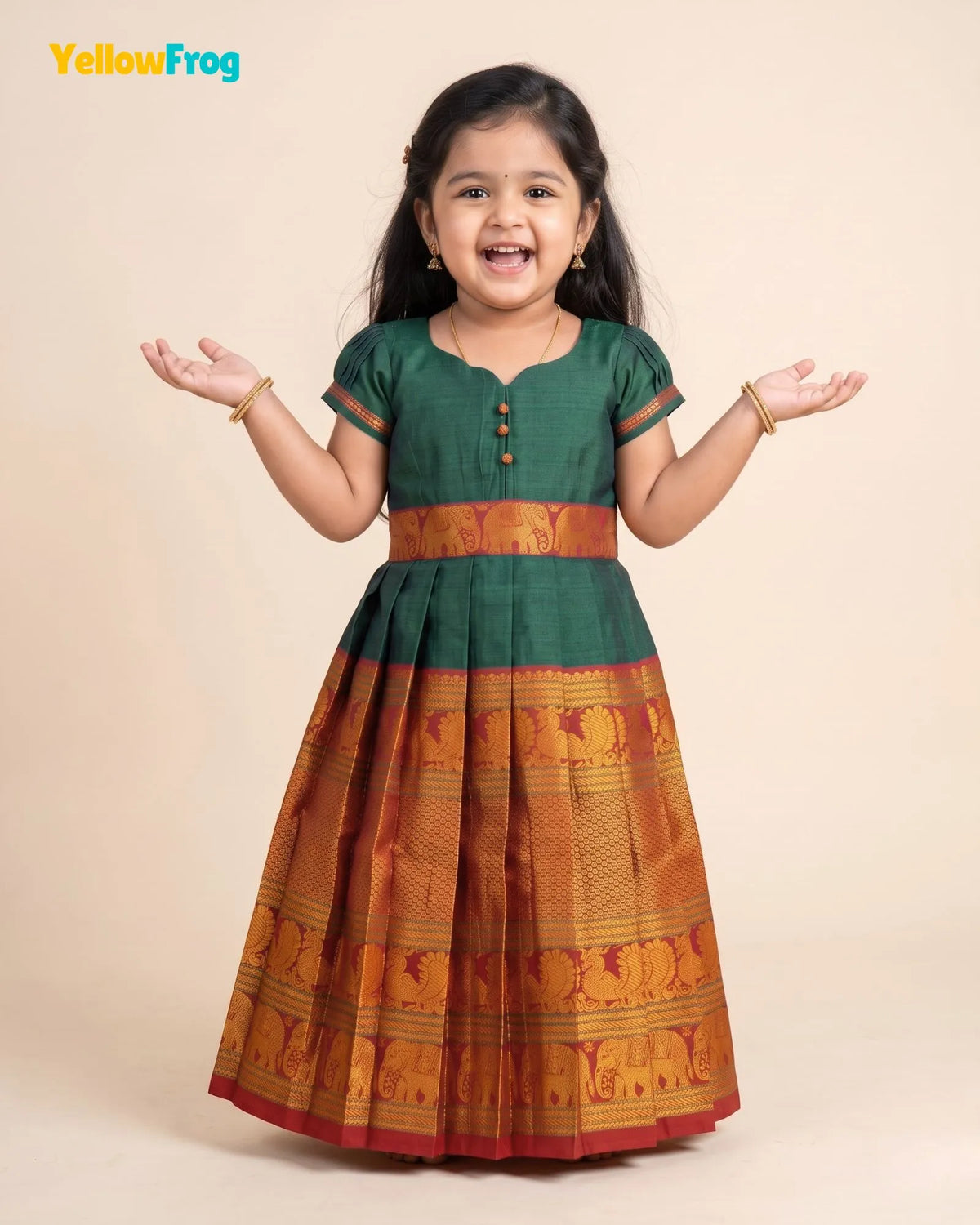 Girls Dark Green Kalyani Cotton Full Gown - PG756