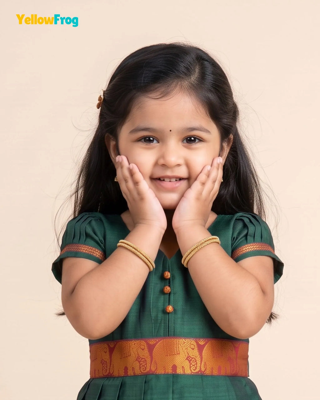 Girls Dark Green Kalyani Cotton Full Gown - PG756