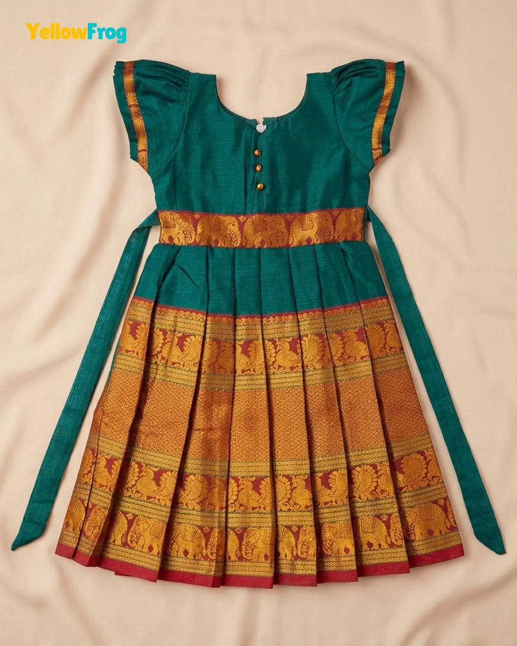 Girls Dark Green Kalyani Cotton Full Gown - PG756